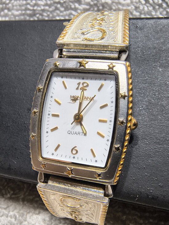 Montana Silversmiths Watch Cowgirl Up Silver Gold Texas Stars New Bat Works ECU main image 6